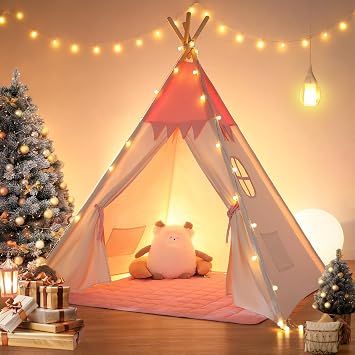 besrey Toddler Tipi Tent,Teepee Tent for Kid,Teepee Kids Tent, Kids Teepee indoor with Padded mat Play tent Cotton Indoor Playhouse for Toddler Girls