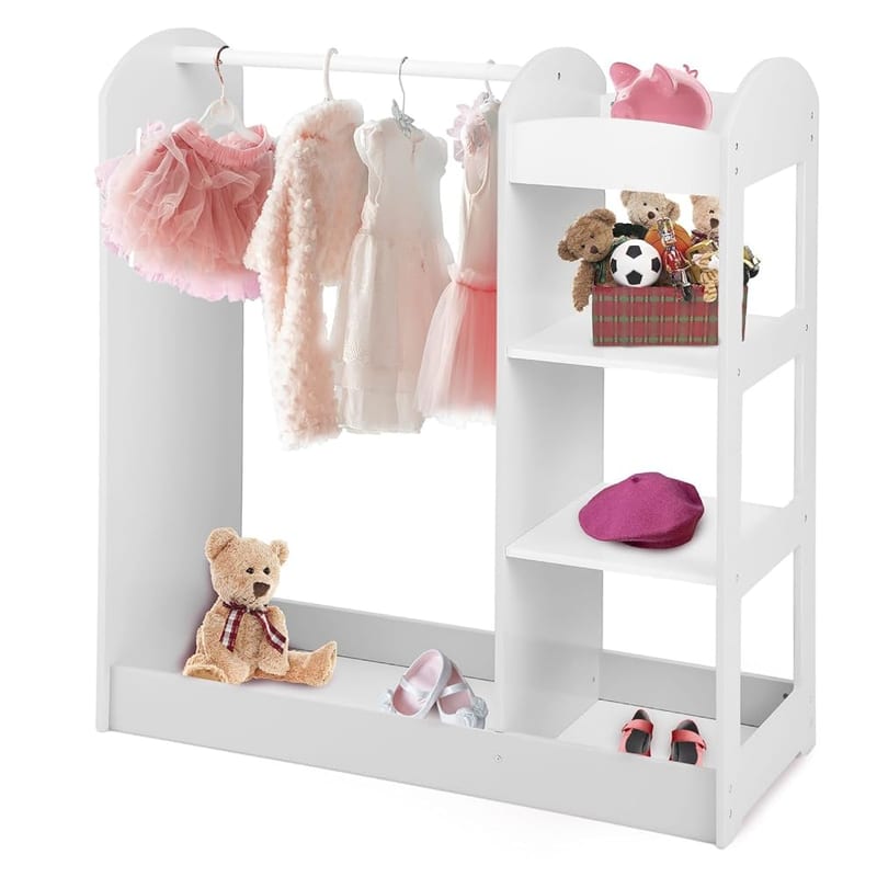 Maxmass Wooden Kids Wardrobe, Children Dress Up Storage with Mirror, Clothes Rail and Shelves, Toddler Pretend Storage Closet for Kindergarten, Nursery, Bedroom, Blue