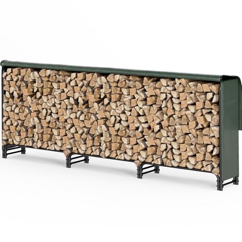 VOUNOT® Firewood Log Rack with Waterproof Cover, Metal Log Store Outdoor, 300 x 115 x 40 cm, Green