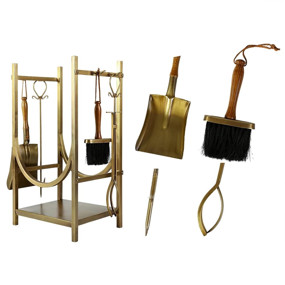 Log Basket Companion Set, Log Store with Poker, Dustpan, Brush & Tongs, Fireside Tool Set