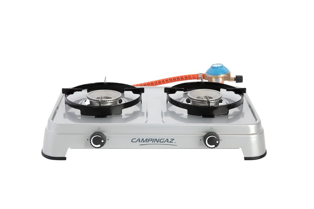 Campingaz Camping Cook CV Gas Stove, 2-Burner, Camping Stove with 3600W, Cartridge Stove with 2 Infinitely Adjustable Hotplates