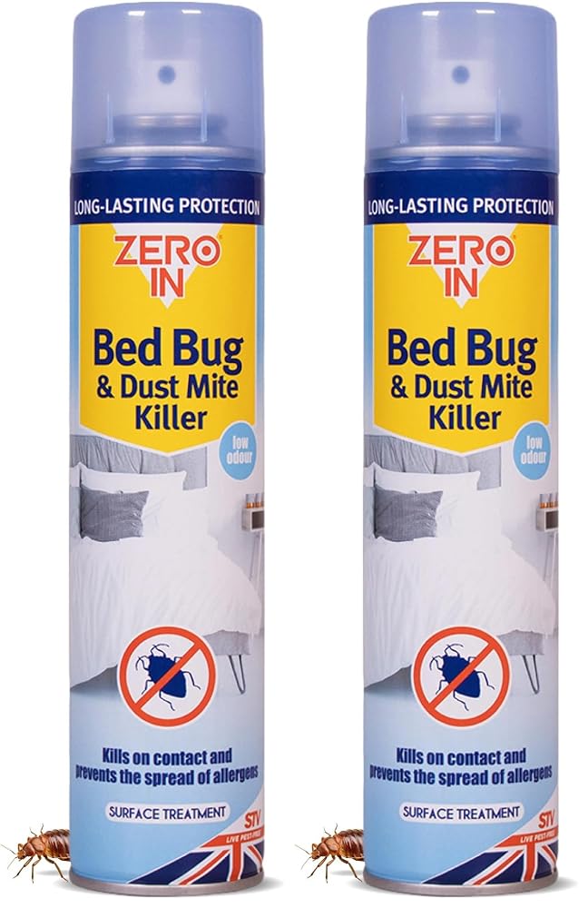 Zero In Bed Bug & Dust Mite Killer, 300ml Aerosol, Ready-to-Use, Prevents Allergies, Long-Lasting Protection for Over 2 Weeks, Treats Mattresses, Beds and Furniture (Pack of 2)
