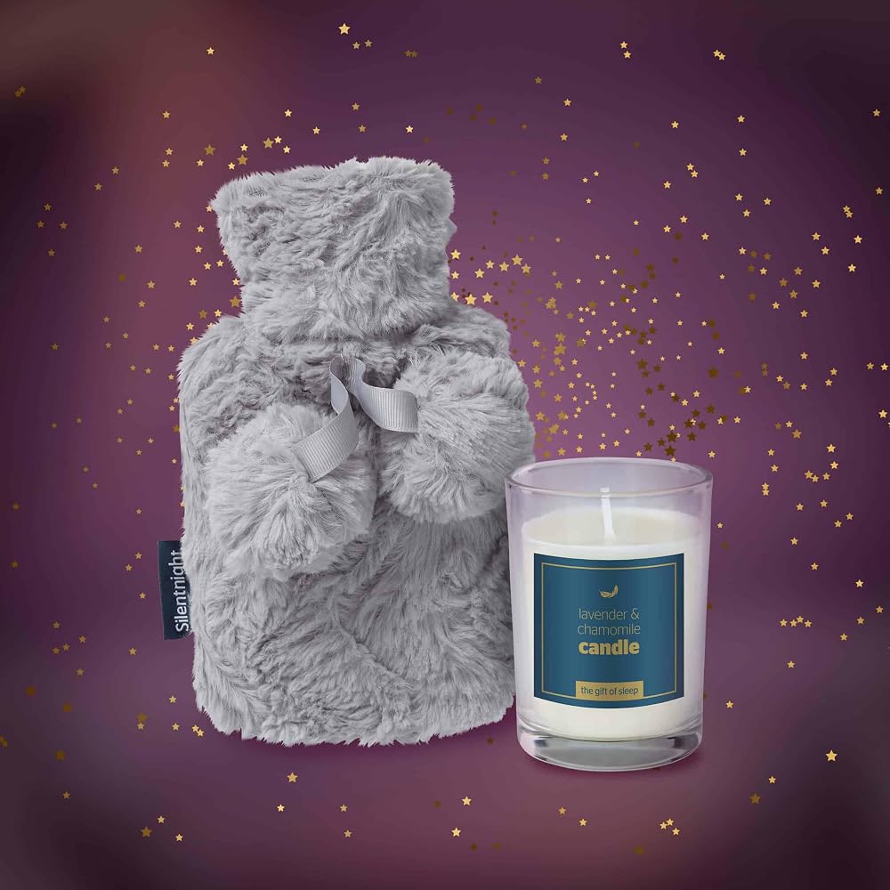 Silentnight Serenity Hot Water Bottle and Candle Set, Mini 0.67L with Faux Fur Cover