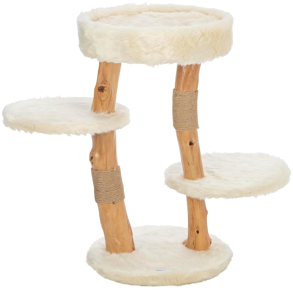 TRIXIE Santo Scratching Post, 73 cm, Cream — Small Cat Tree on 2 Levels with Real Birch Wood Trunks