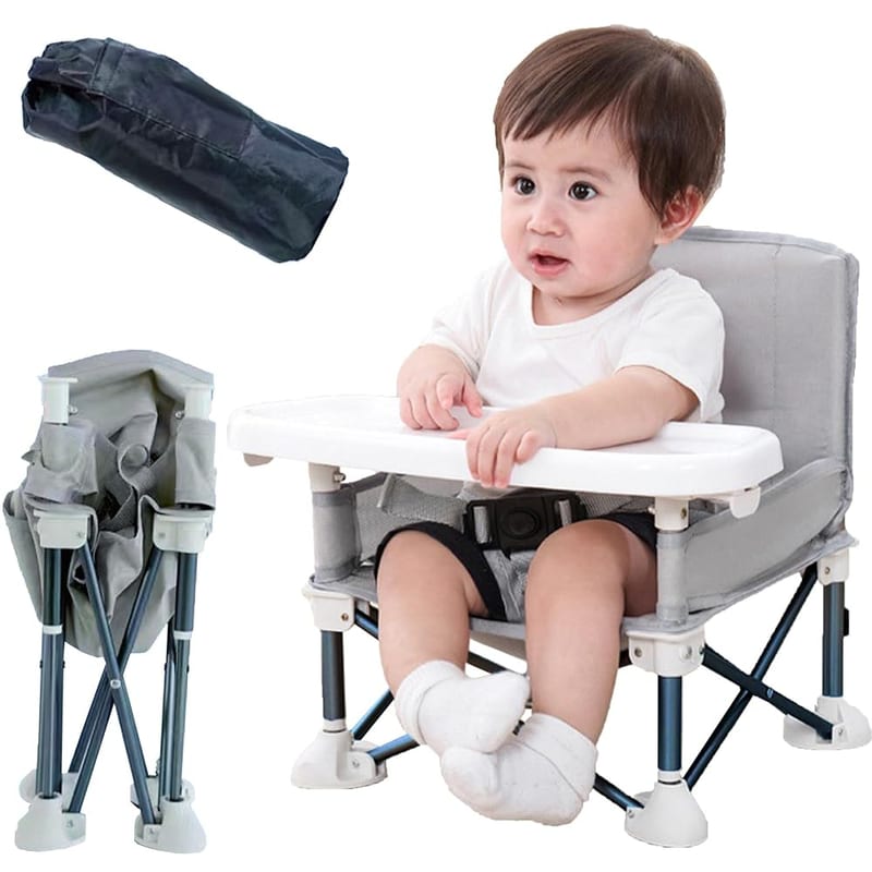 JIAMAIN High Chair, Baby High Chairs, Foldable Toddler Dining Chair with Adjustable Strap and Removable Tray, Grey