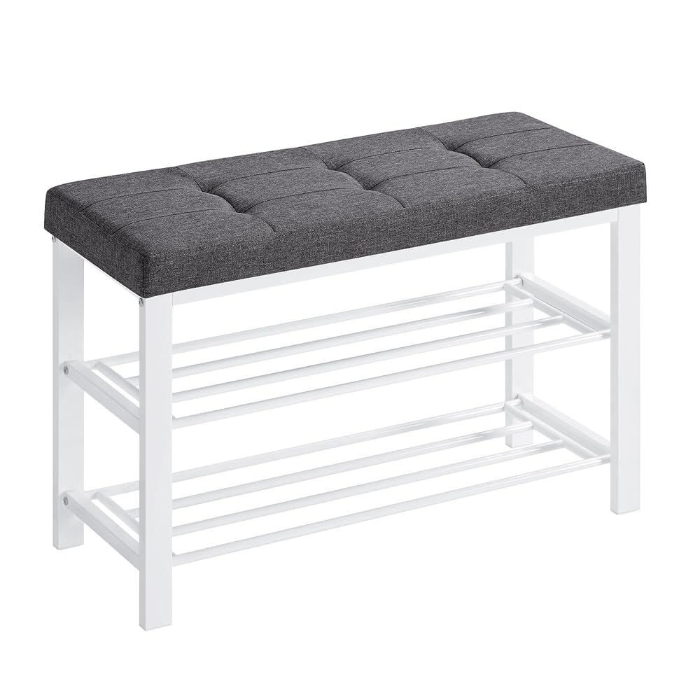 SONGMICS 3-Tier Shoe Rack, Entryway Storage Shelf, White and Grey
