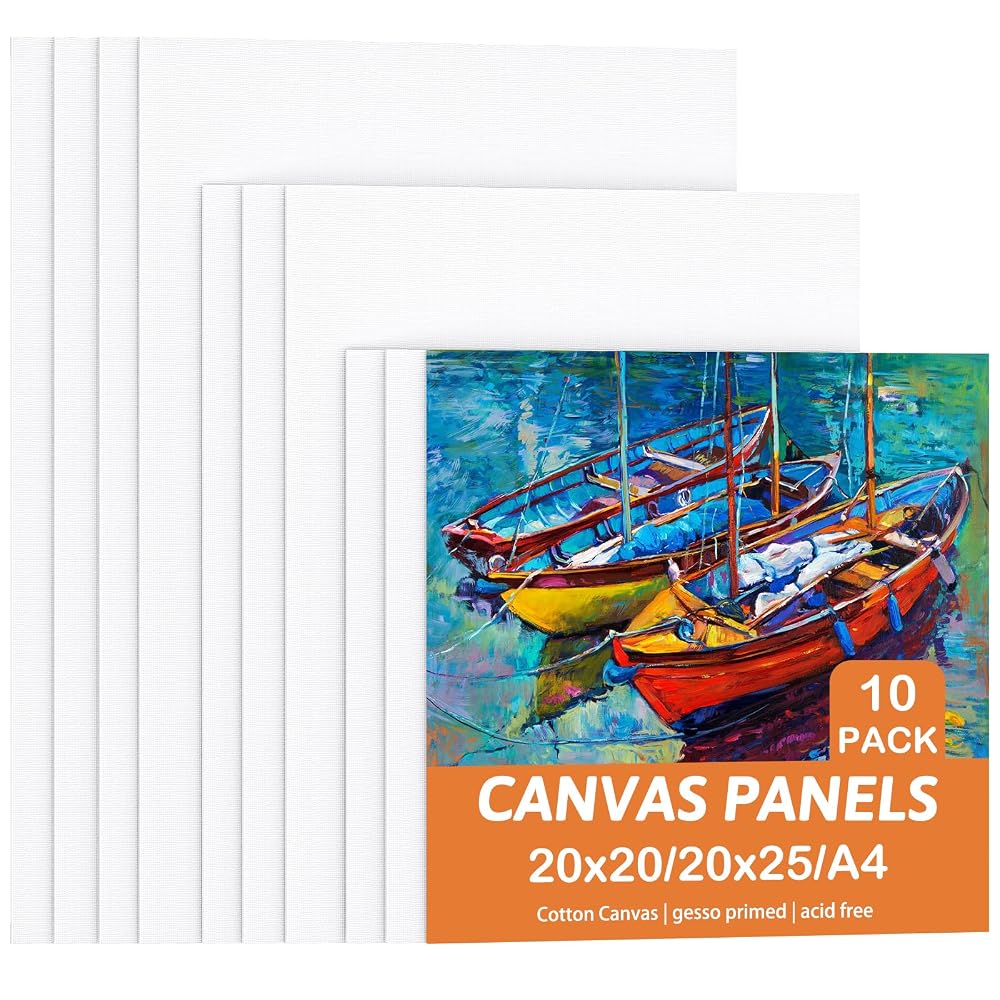 Koncci Canvas for Painting, Set of 10 Canvas Panels, Cotton Acid-Free Blank Canvases for Acrylic, Oil, Watercolour