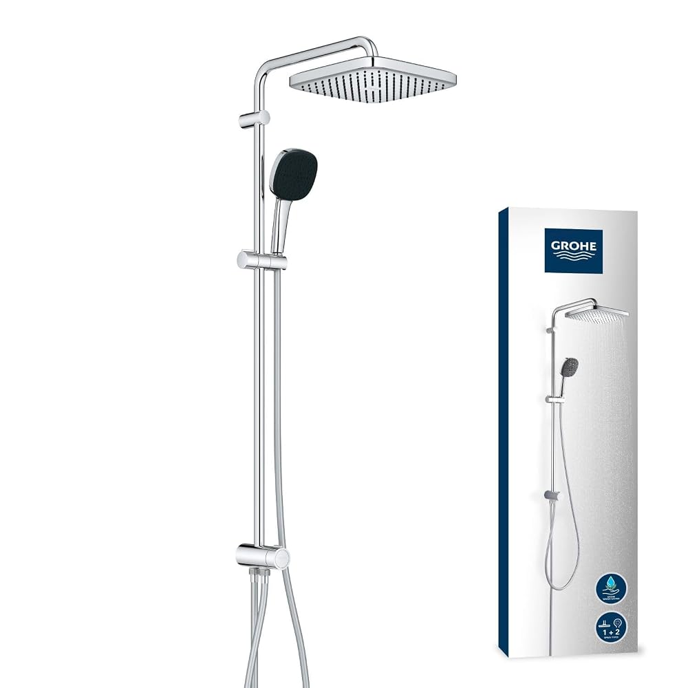 GROHE Vitalio Comfort 250 Wall Mounted Shower System with Bath Thermostat, Chrome