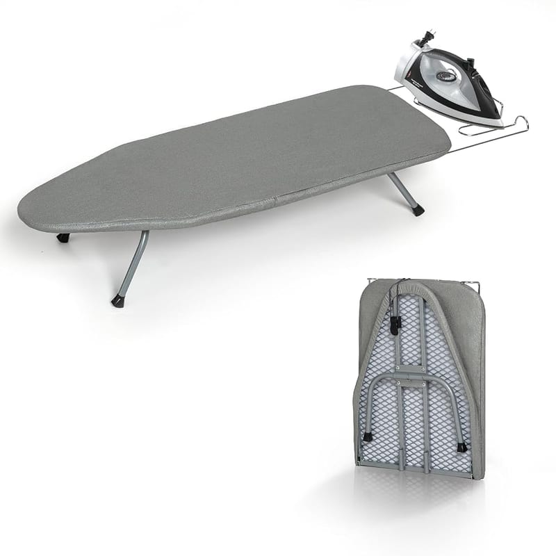 RAINHOL Metal Foldable Tabletop Ironing Board with Iron Rest, Portable Ironing Board Small with Heat Resistant Cotton Cover, Mini Iron Board for Small Space and Travel, 31"x12", Grey