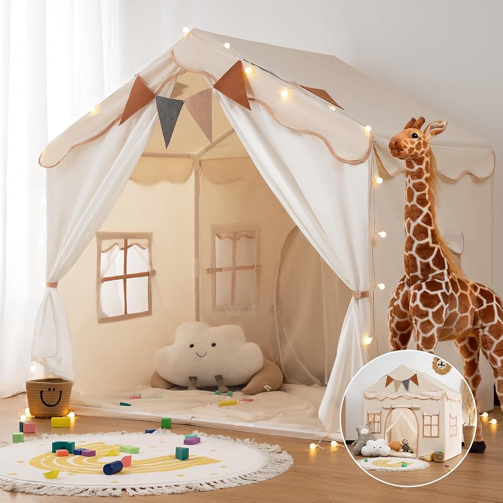 besrey 2-in-1 Kids Tent Indoor, Foldable Play Tent and Ball Pit Playhouse, Beige