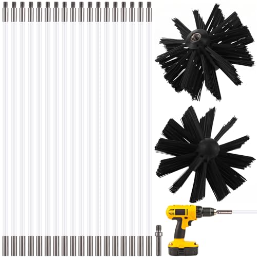 Ciieeo 24FT Chimney Sweep Kit with 18 Flexible Nylon Rods and 2 Brush Heads