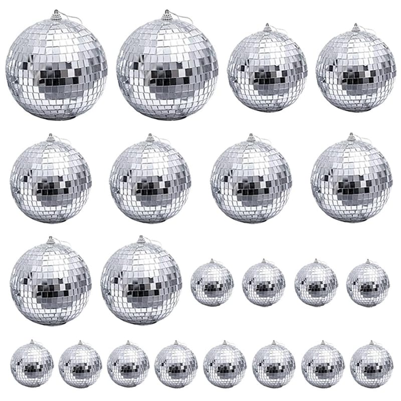 22 Pcs 3 Sizes Silver Mirror Disco Balls Baubles, Christmas Tree Bauble Hanging Ball for Home Party Christmas Wedding Decoration Lighting Effect