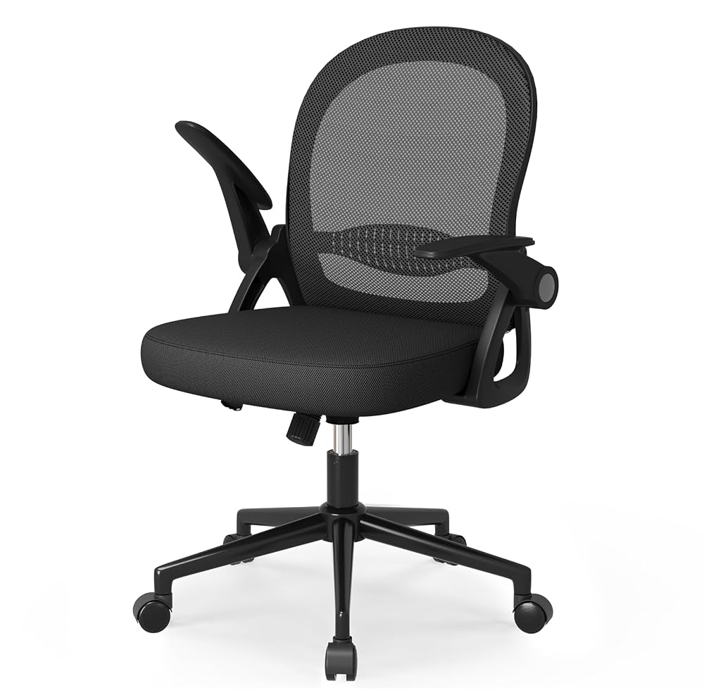 naspaluro Home Office Chair Ergonomic Swivel Computer Chair, Mid-Back Mesh with Flip-Up Armrests, Black