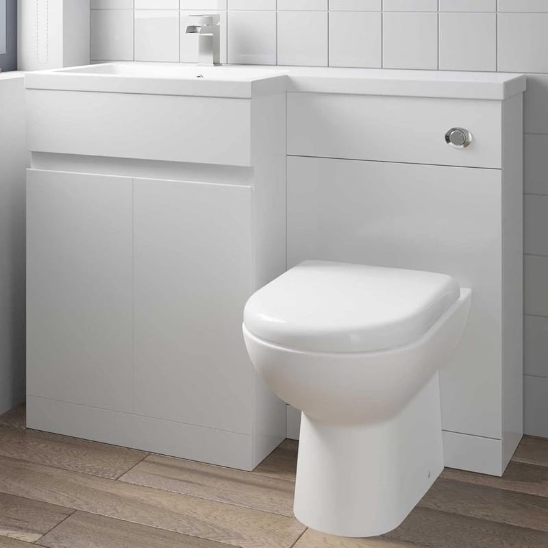 BAYSTONE 1100mm Bathroom Vanity Unit Basin Sink Toilet Combination Furniture, Left Hand, White