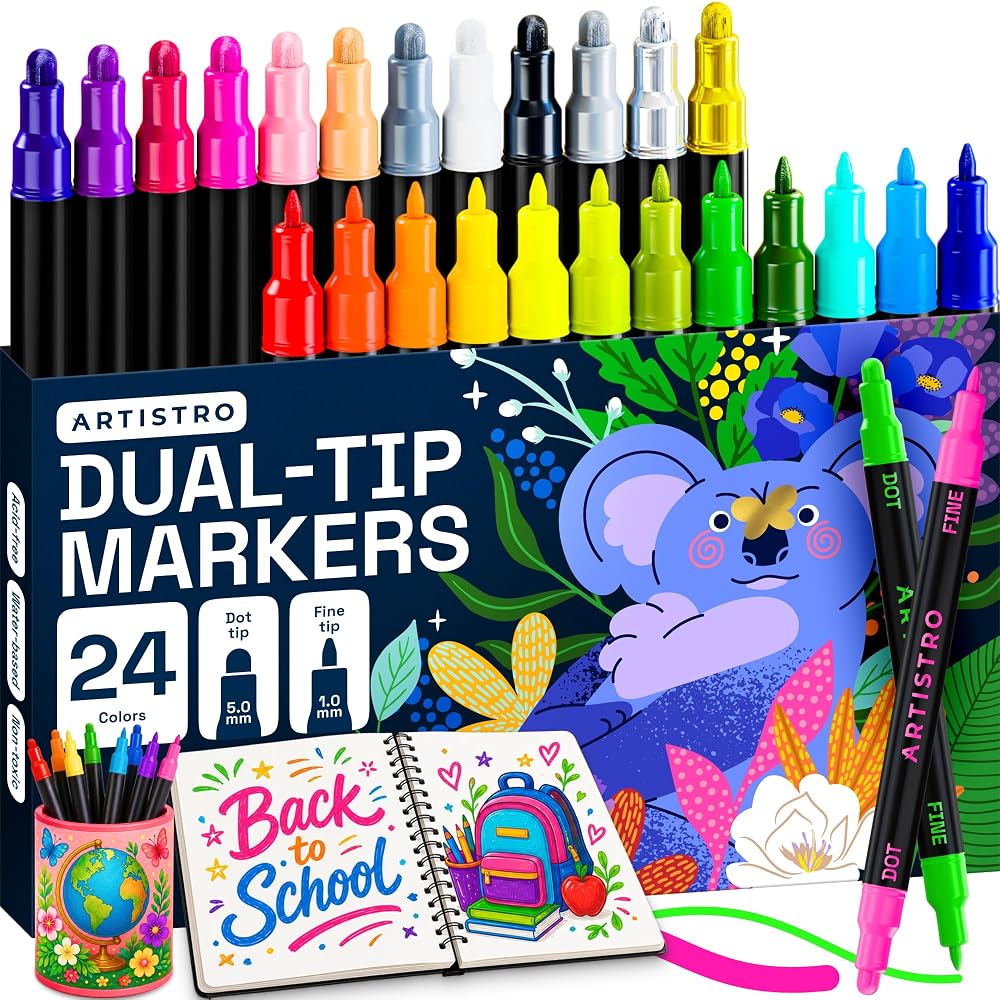 ARTISTRO 24 Acrylic Paint Pens for Fabric, Rock, Wood, Glass and Ceramic