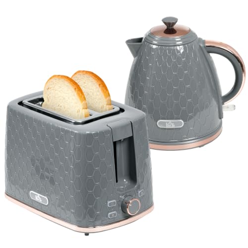 HOMCOM Kettle and Toaster Set 1.7L Jug Kettle 2 Slice Toaster Grey