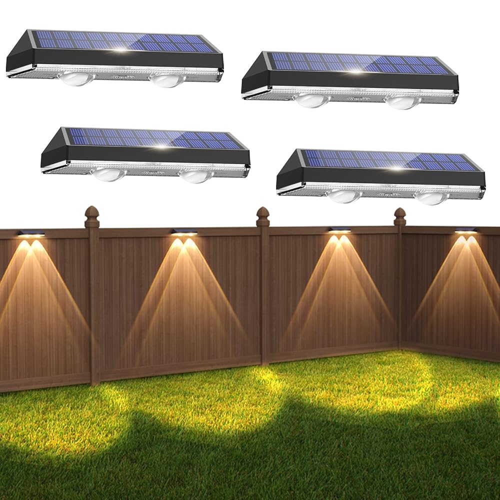 Auting Solar Fence Lights Outdoor, 3 Mode, IP65 Waterproof Solar Wall Lights (4 Pack)
