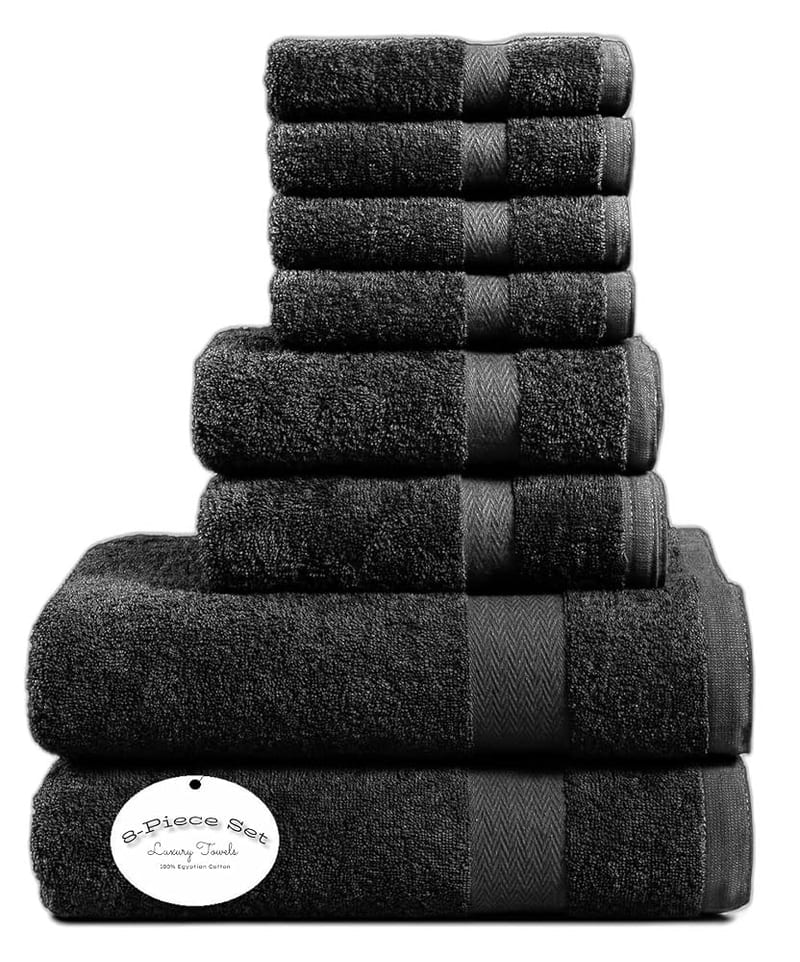 EDB 8 Piece Towel Bale Set 100% Egyptian Cotton, 600 GSM Face Cloths Hand and Bath Towels, Blue