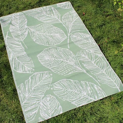 Fusion Matteo Leaf Outdoor Rug 120 x 170cm – Green Indoor Outdoor Garden Rug with Water and UV Resistant Finish, Ideal for Patio, Balcony, Camping, Beach and Picnic Use