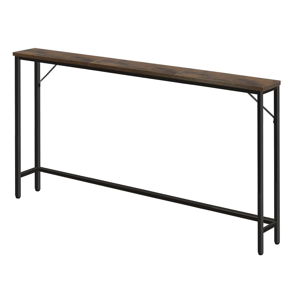 FURWOO Slim Console Table for Hallway, Industrial Compact Display Table (Rustic Brown)