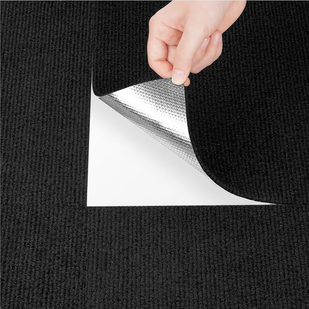 Livelynine Self Adhesive Carpet Tiles, Black 30x30cm, Non-Slip Peel and Stick Carpet Tiles for Bedroom, Living Room, Hallways, Office