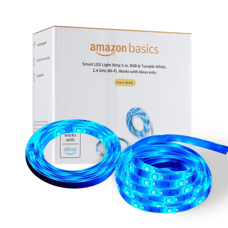 Amazon Basics Smart LED Light Strip 5m, RGB & Tunable White, Works with Alexa