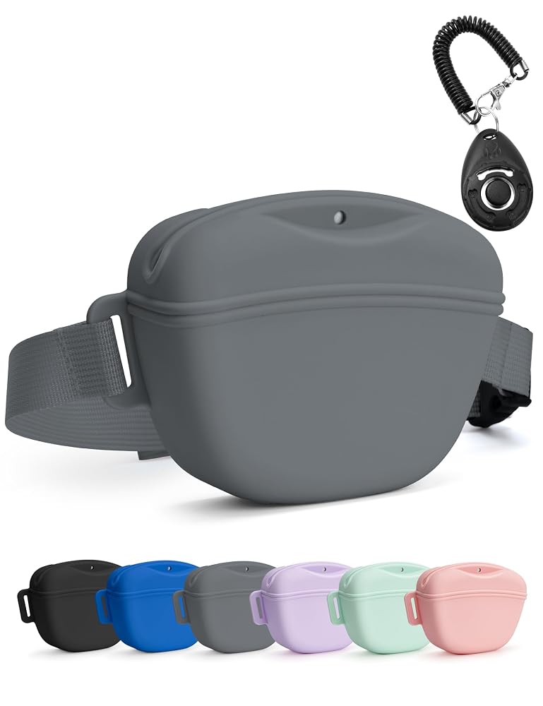heouvo Dog Treat Pouch with Training Clicker, Magnetic Closure, Silicone Treat Bag with Waist Belt