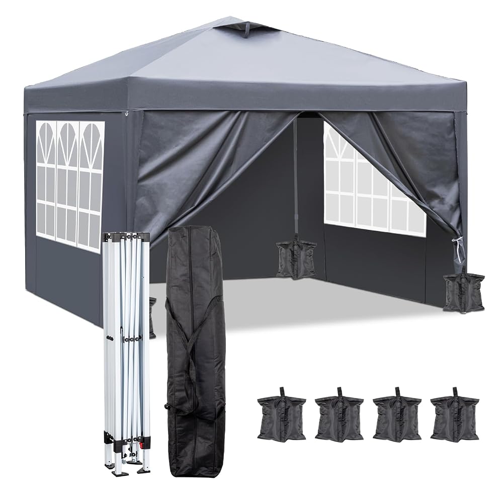 Bonnlo Pop Up Gazebo with Sides and Vent, Easy Setup Instant Canopy, Folding Garden Party Tent, Portable Event Shelter, Grey 3m x 3m