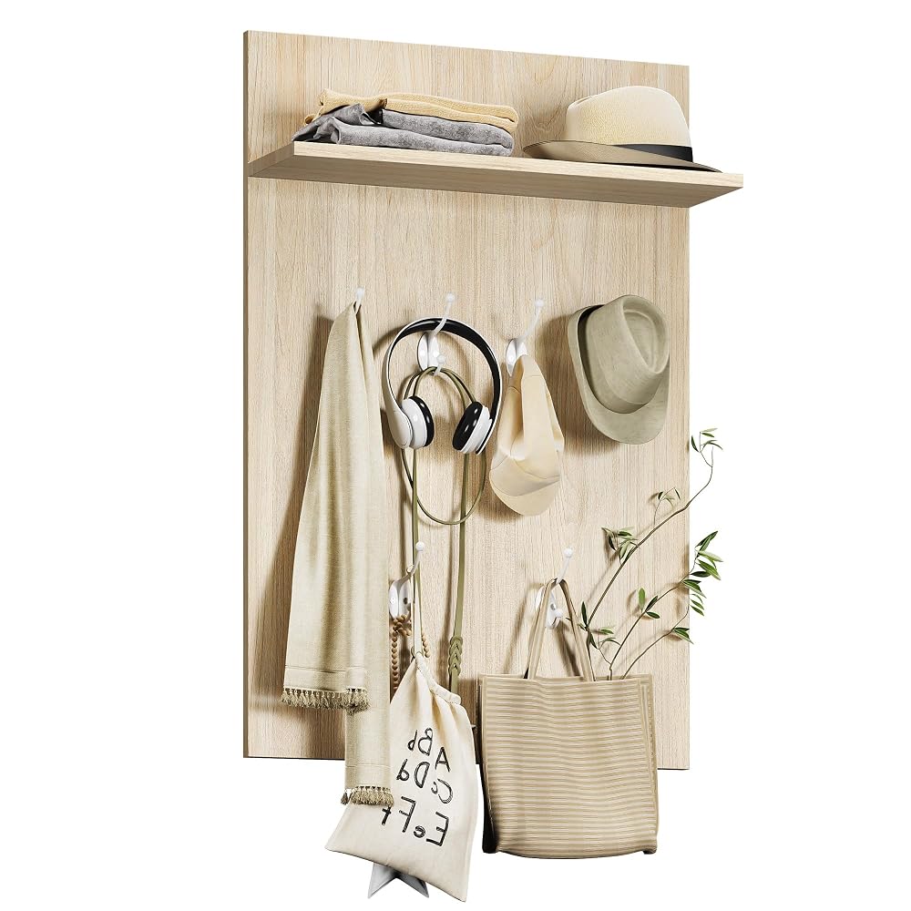 YITAHOME Wall Mounted Coat Rack with Storage Shelf, 6 Hooks, Hallway Furniture