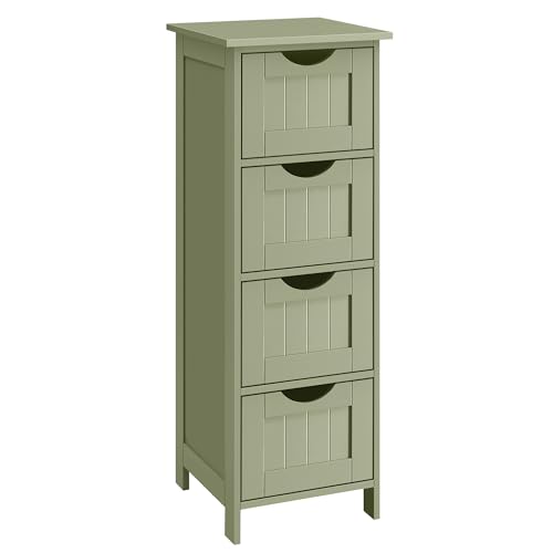 VASAGLE Bathroom Floor Storage Cabinet, Bathroom Storage Unit with 4 Drawers, Bathroom Cabinet Freestanding, 30 x 30 x 82 cm, Living Room, Dining Room, Kitchen, Modern Style, Laurel Green LHC040C02