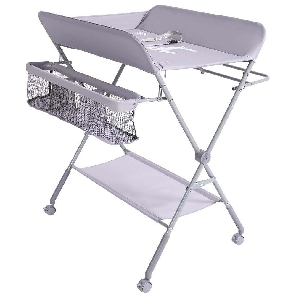 KARAOK Foldable Baby Changing Table with Wheels and Adjustable Height