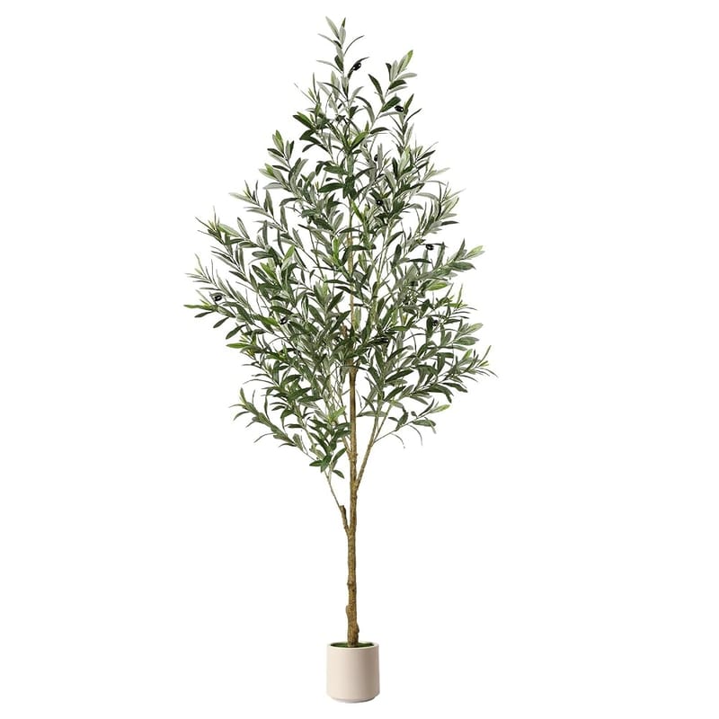 Alupssuc 6FT Artificial Faux Olive Tree, Fake Silk Olive Plant with Natural Wood Trunk in Pot for Home Office Living Room Decor