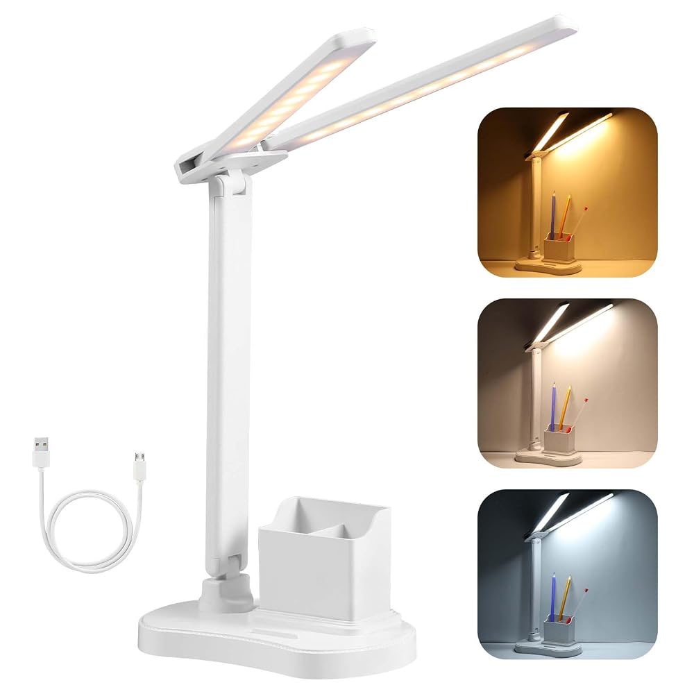 Vinabo LED Desk Lamp, USB Powered, Touch Control, 3 Brightness 3 Colour Modes, Dimmable