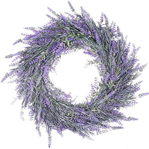 18" Lavender Wreath for Front Door, Artificial Spring and Summer Door Wreath, Multipurpose Decorative Garland, Outdoor All Year Decor