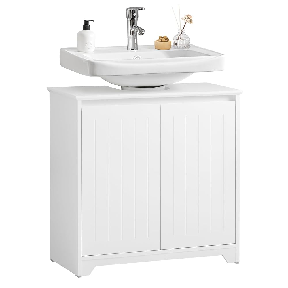 SoBuy Under Sink Cabinet Bathroom Vanity Unit with 2 Doors, Suitable for Pedestal Sinks, White