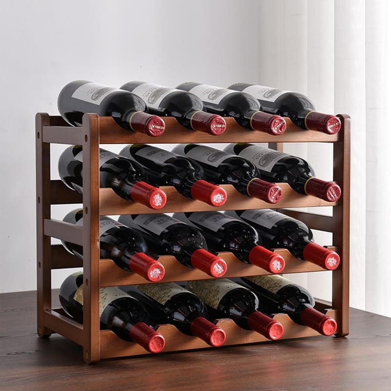 Glsety 16 Bottle Wooden Wine Rack, 4 Tier Free Standing Wine Storage Holder