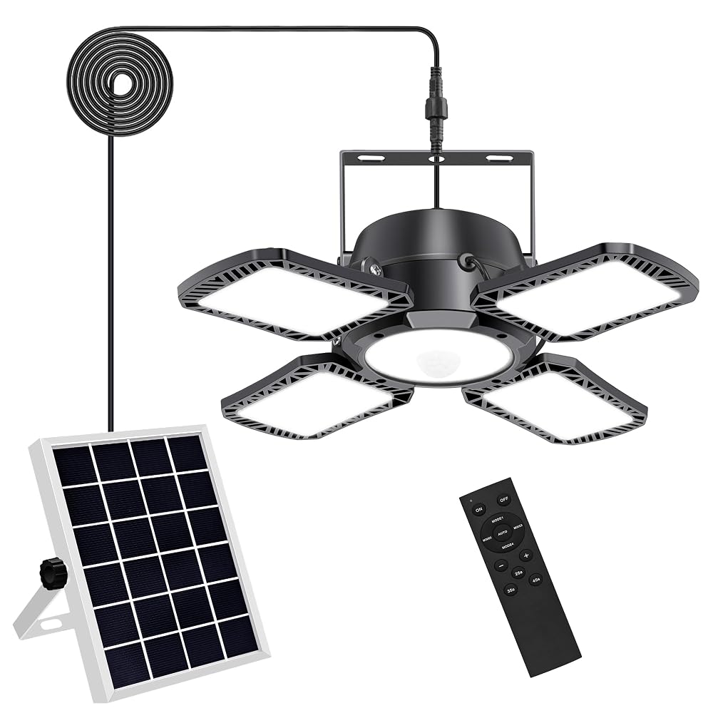 Auzev Solar Shed Light Indoor Outdoor, 176 LED, 4-in-1 Heads, Motion Sensor with Remote Control