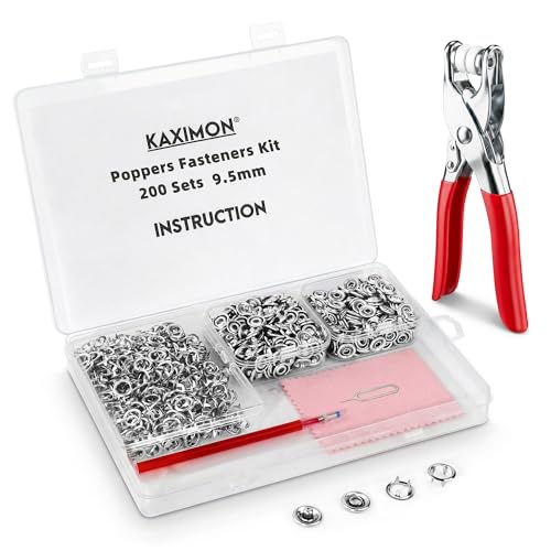 KAXIMON 200 Sets Poppers Fasteners Kit, 9.5mm Press Stud Kit with Pliers