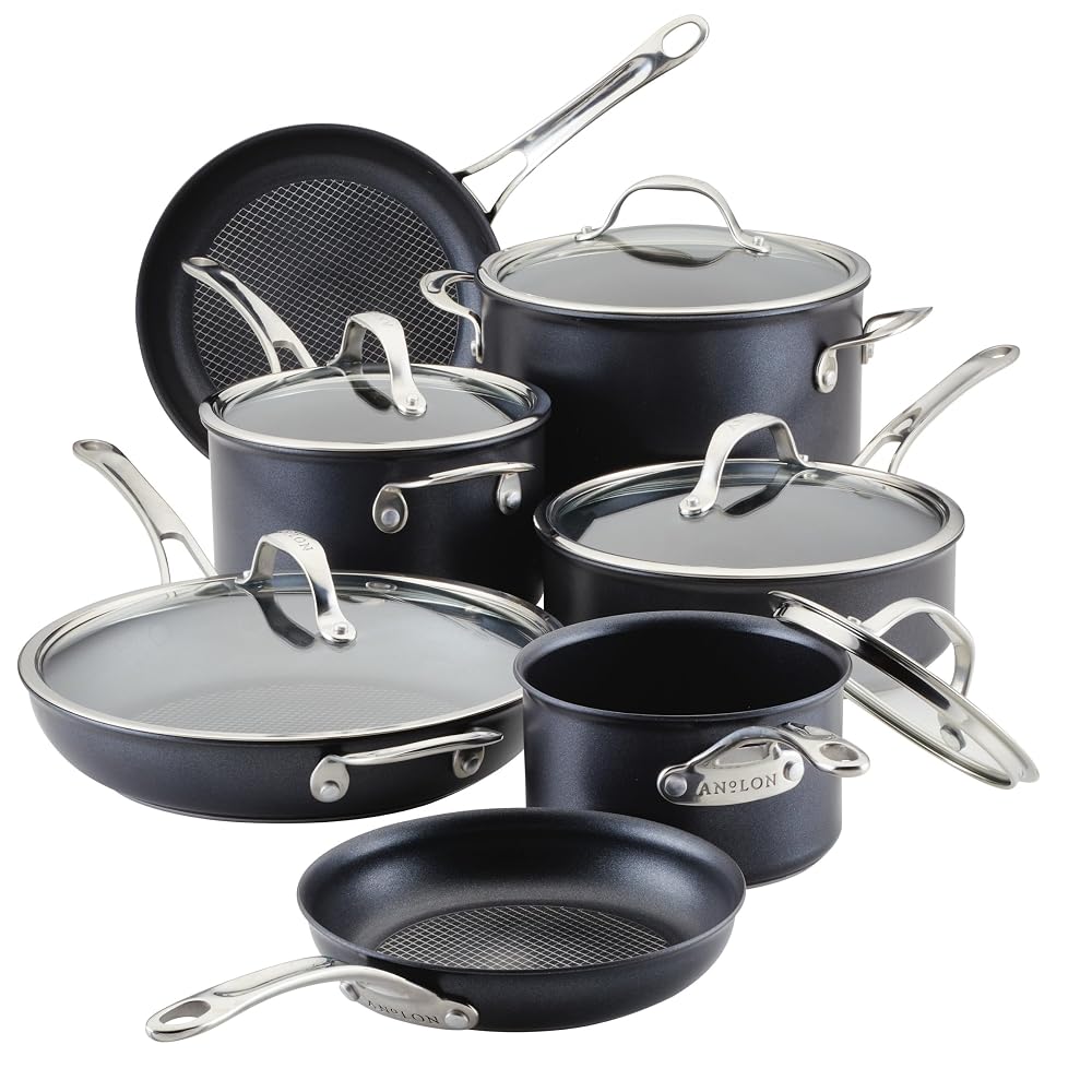Anolon X Hybrid Nonstick Cookware Induction Pots and Pans Set, 12 Piece, Charcoal Grey