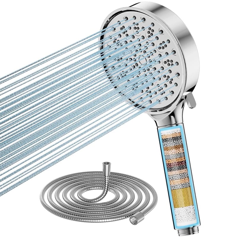 Cobbe Hard Water Filter Shower Head and Hose Set, 6-Spray High Pressure with 20 Stage Filter, Chrome