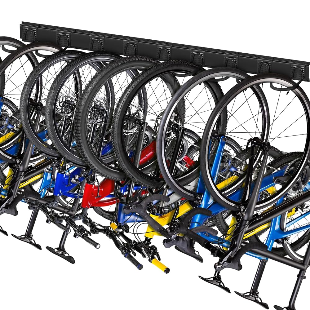 Tandefio 9 Bike Storage Rack Wall Mount Bike Storage Hanger Vertical Bike Holder Garage Hanging Bike Organizer, 4 Panels and 9 Hooks, Holds up to 400lbs