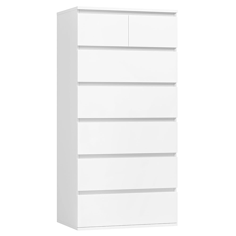 FOREHILL White Chest of Drawers Bedroom Tall Storage Cabinet with 7 Drawers