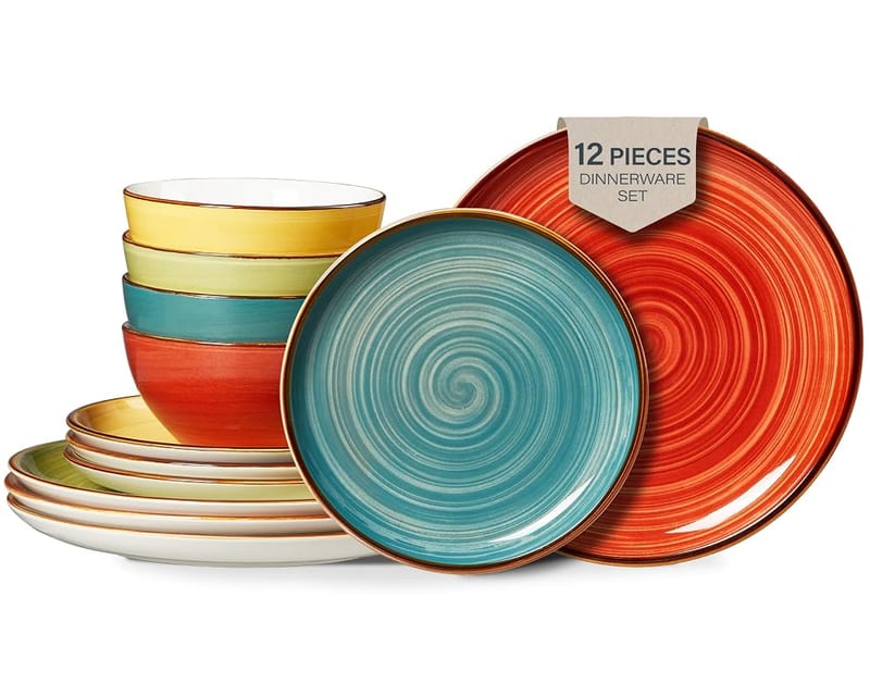 ONEMORE 12pc Dinner Set, Plates and Bowls Set for 4 People, Porcelain Dinnerware Set, Microwavable, Oven & Dishwasher Safe, Scratch Resistant