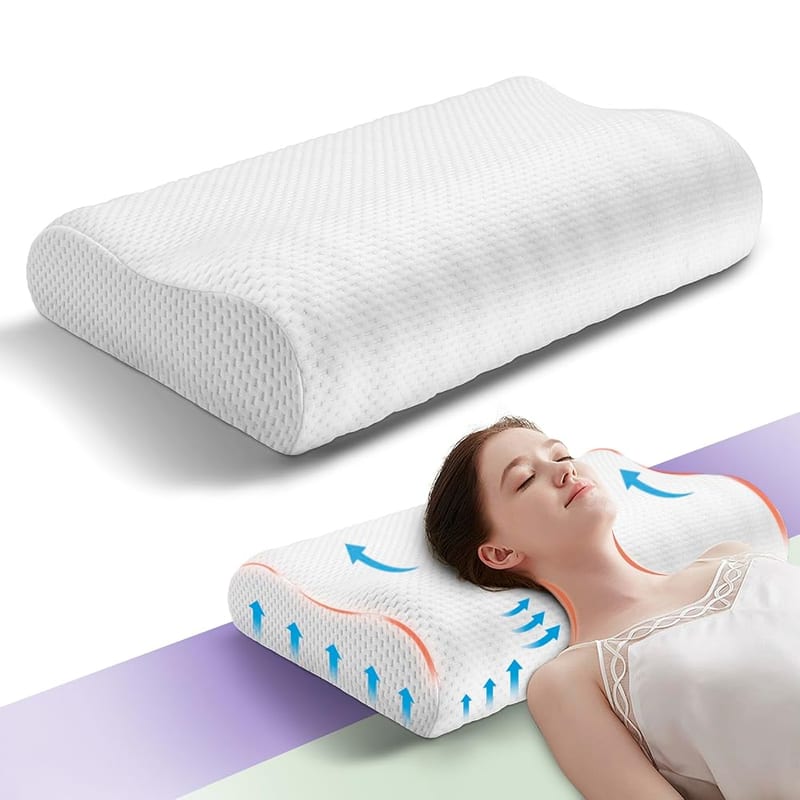 WENGX Neck Luxury Memory Foam Pillow, Ergonomic Bed Head Pillow for Neck and Shoulder Pain Relief, White
