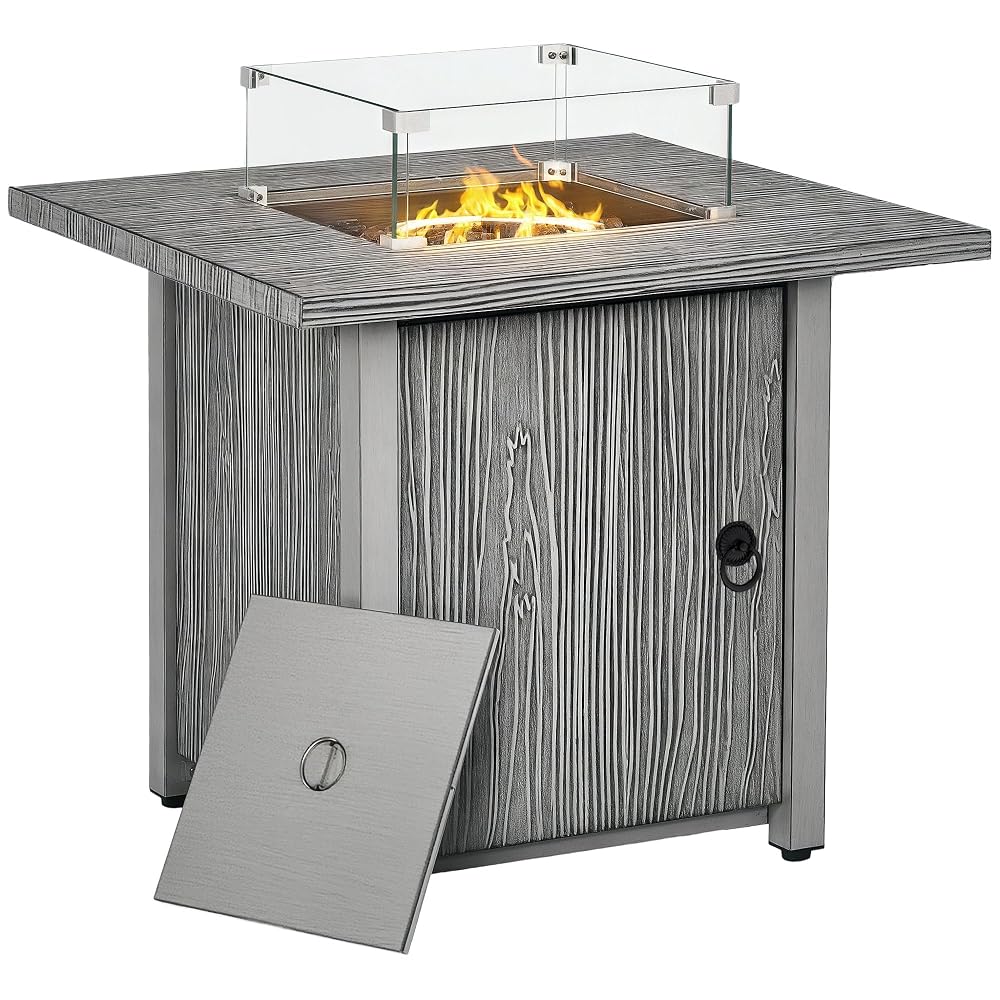 Outsunny Propane Gas Fire Pit Table for Garden, 40000 BTU Smokeless Firepit Outdoor Patio Heater with Waterproof Cover