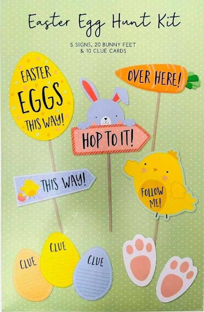 PaulStore Easter Egg Hunt Kit — 5 Signs, 20 Bunny Feet & 10 Clue Eggs Decorations