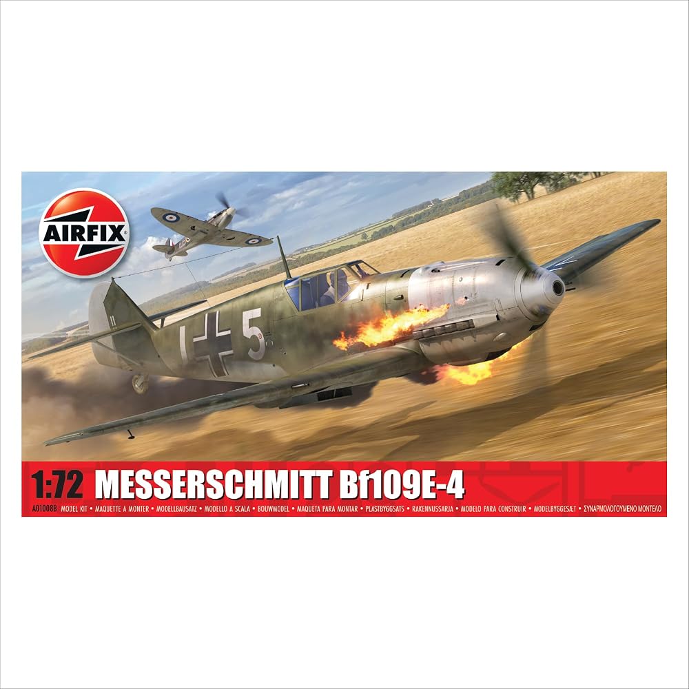 Airfix Model Set A01008B Messerschmitt Bf109E-4 Model Building Kit, 1:72 Scale, with Sprues & Decals