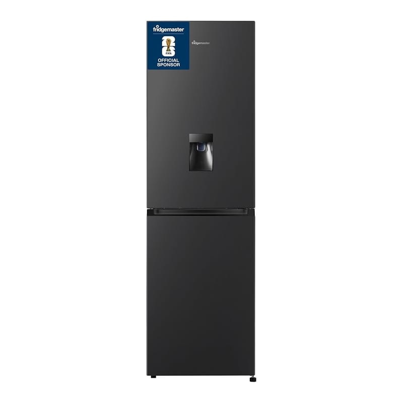 Fridgemaster MC55251DEB 55cm Freestanding 256 Litre 50/50 Fridge Freezer with Non-Plumbed Water Dispenser - Black