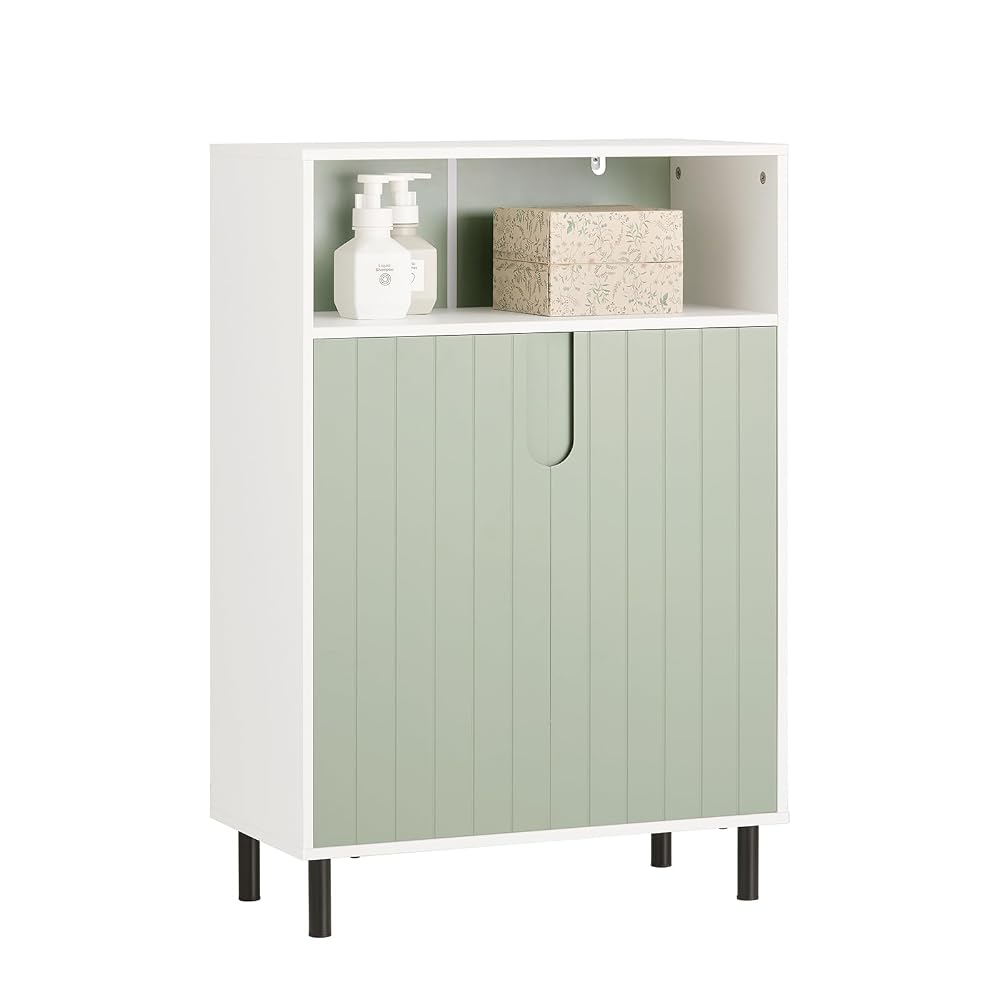 SoBuy Bathroom Storage Cabinet Cupboard with 2 Doors, White and Light Green, 60 x 30 x 87cm