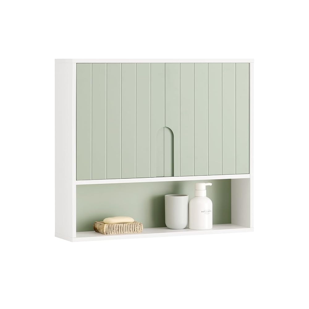 SoBuy Wall Mounted Bathroom Cabinet with Mirror, Slim Storage Unit with Shelf, White